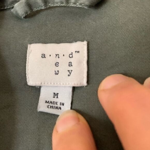 A New Day olive long sleeve denim jacket, almost new. Sequin decorated pockets,M - Picture 2 of 10